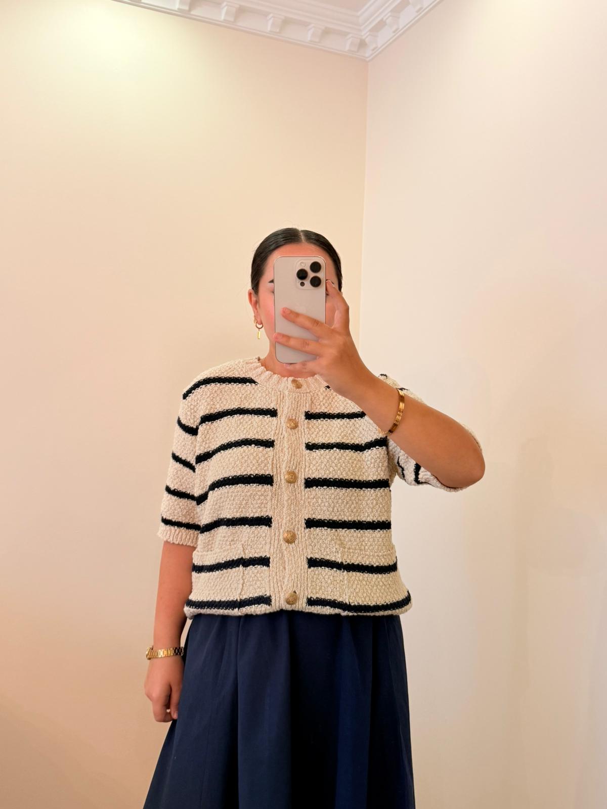 Nova Lacivert Çizgili Cepli Hırka