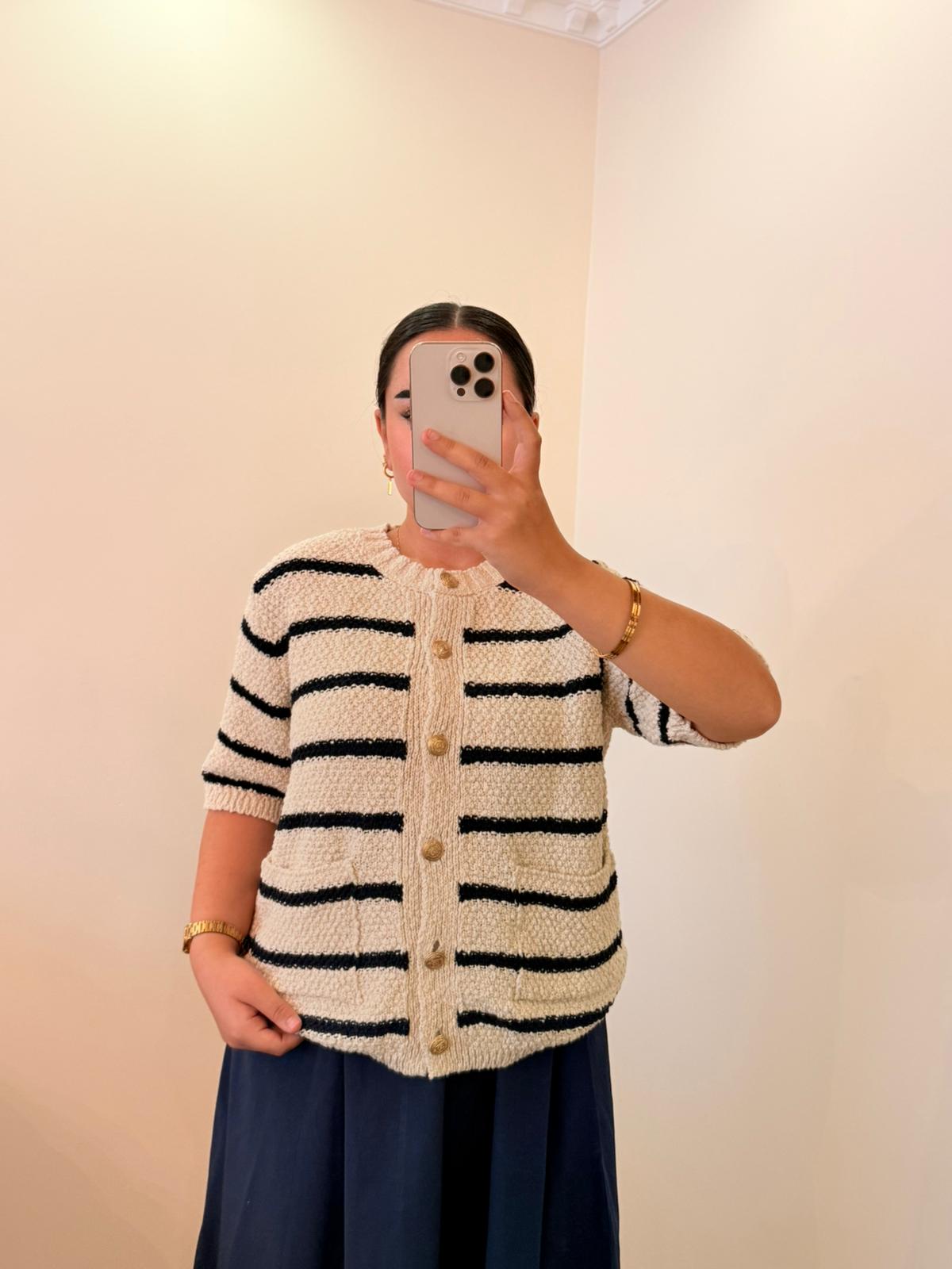 Nova Lacivert Çizgili Cepli Hırka