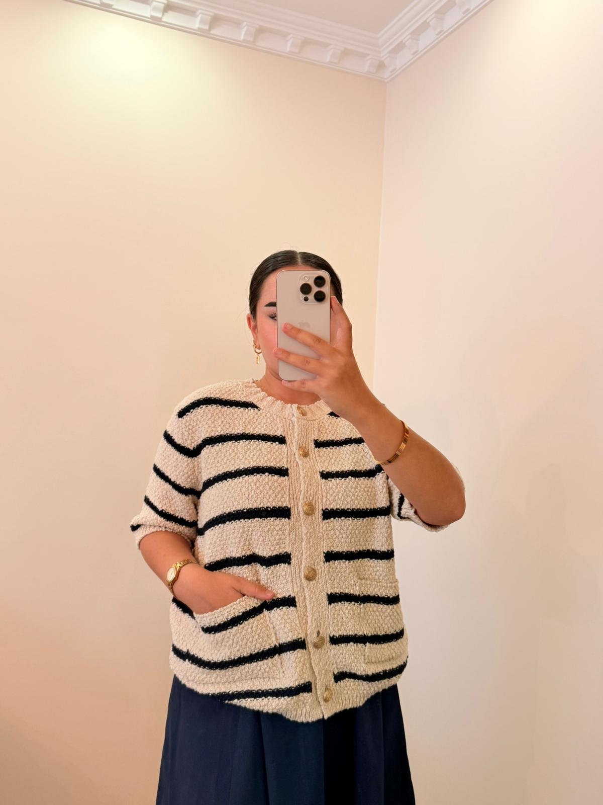 Nova Lacivert Çizgili Cepli Hırka