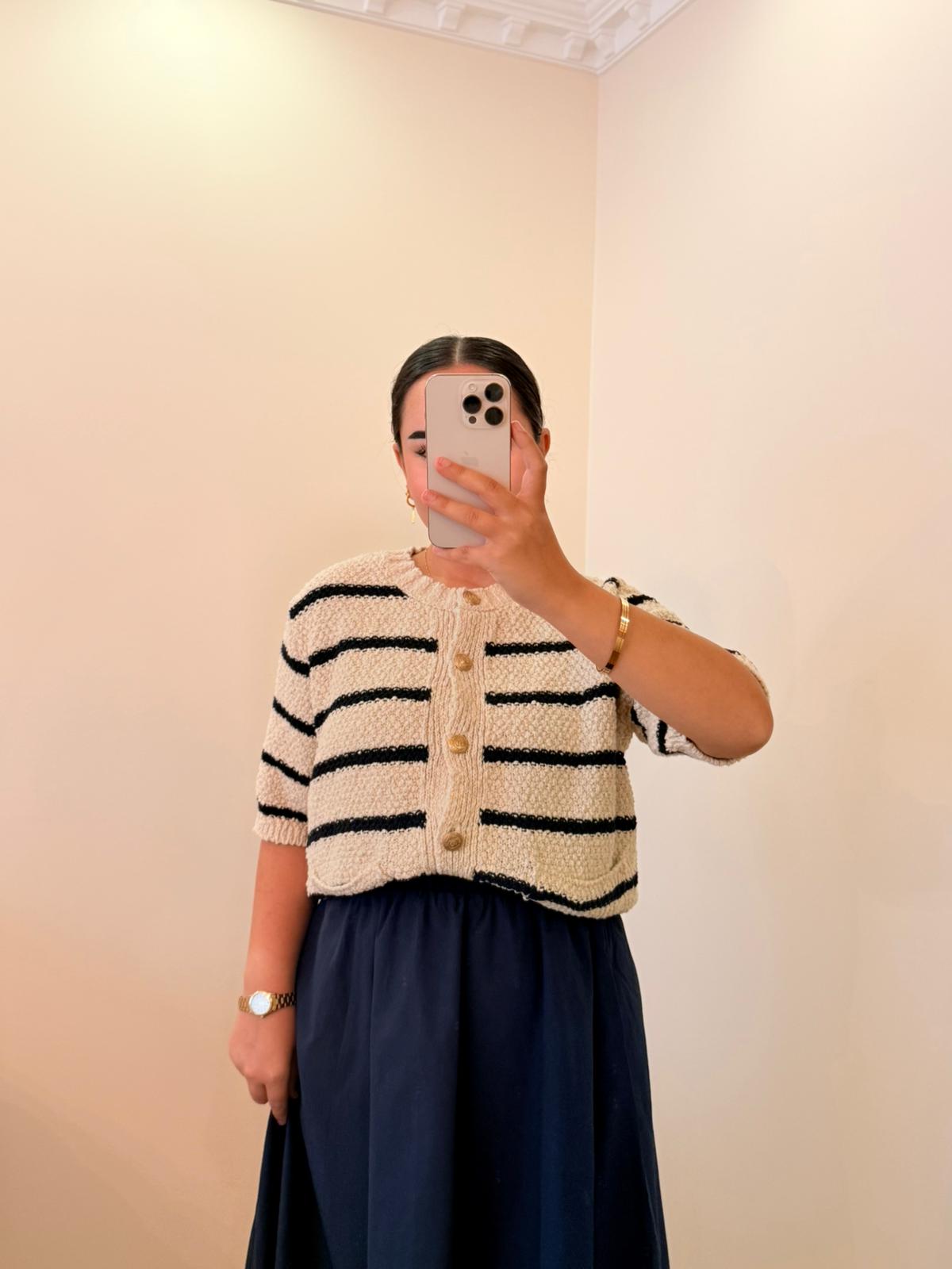 Nova Lacivert Çizgili Cepli Hırka