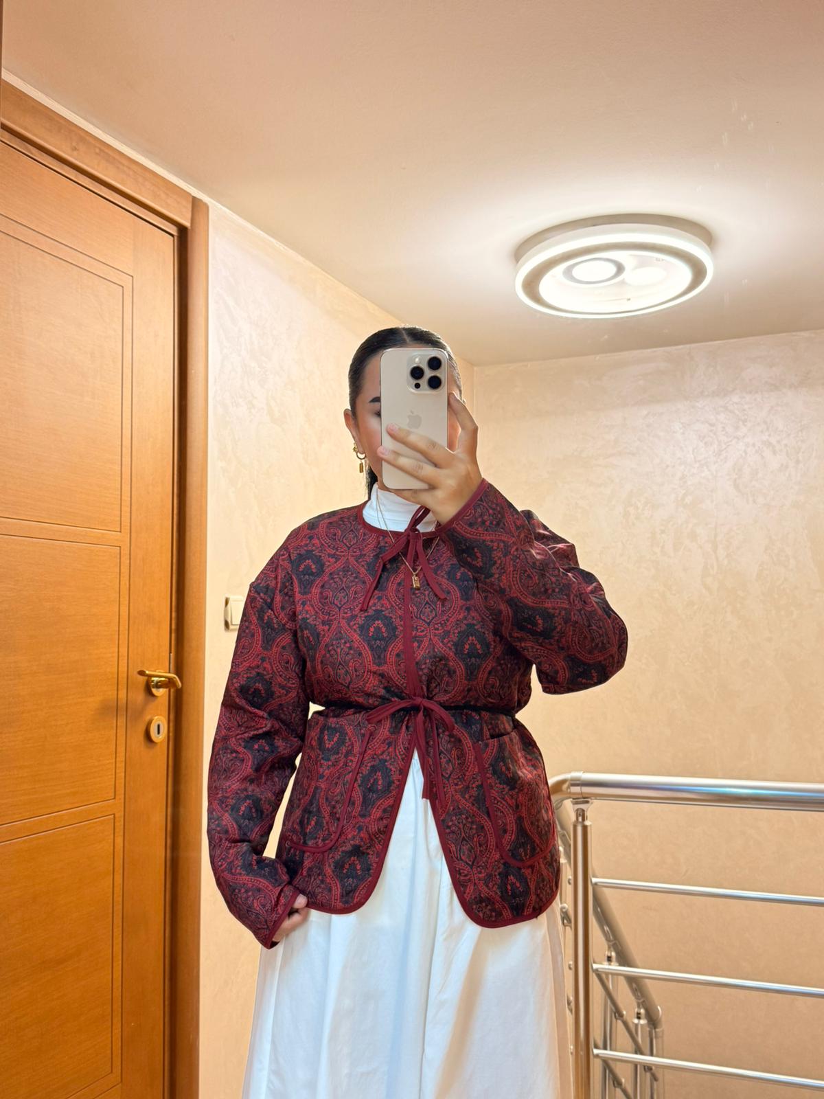 Kapitone Ceket Bordo