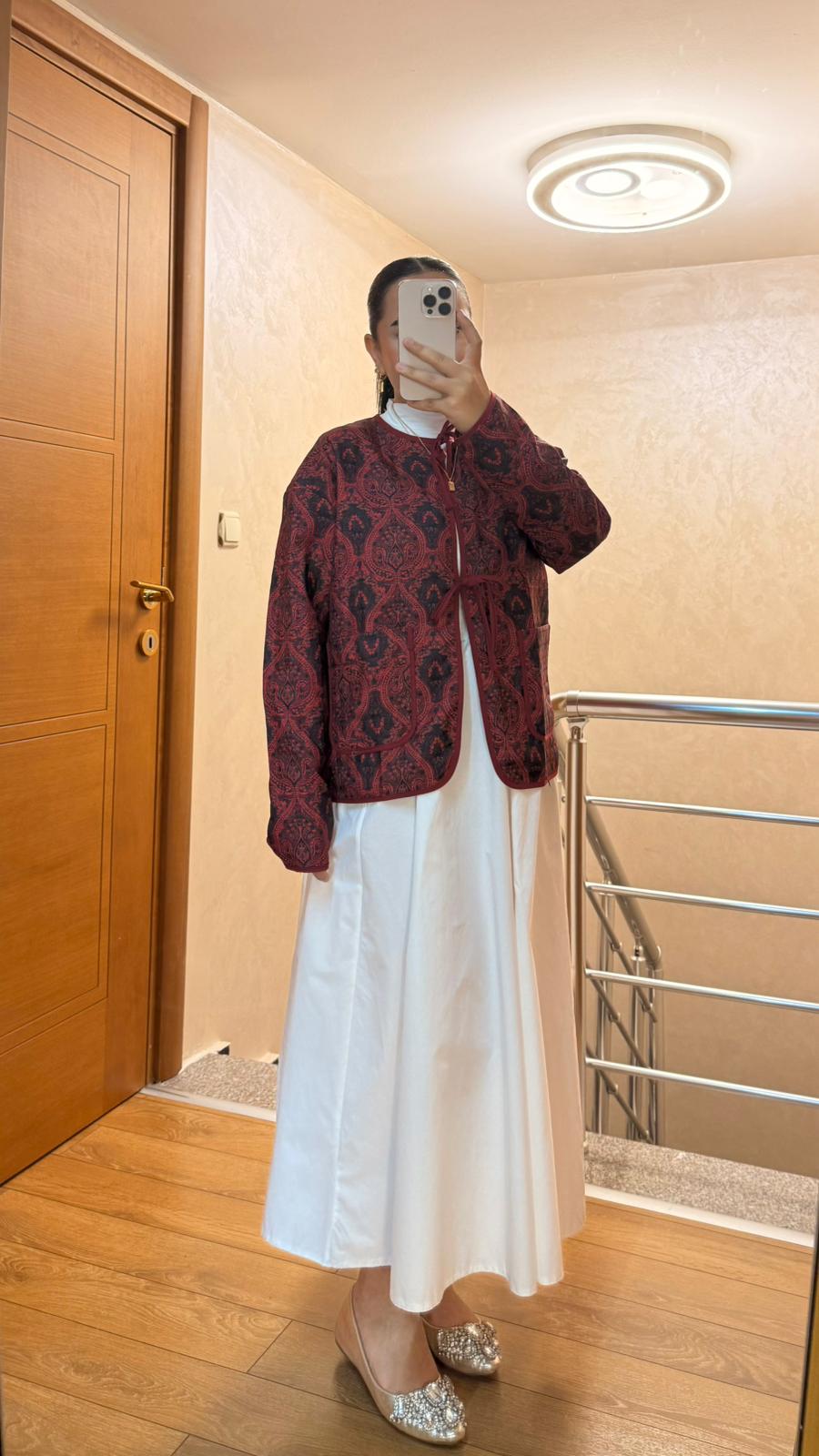 Kapitone Ceket Bordo