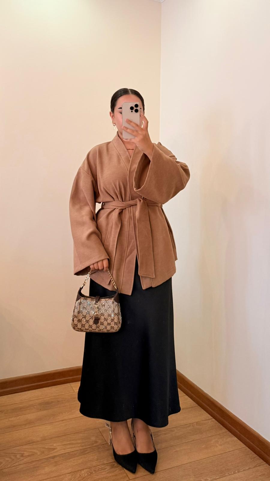 Soft Süet Kadife Dokulu Kimano