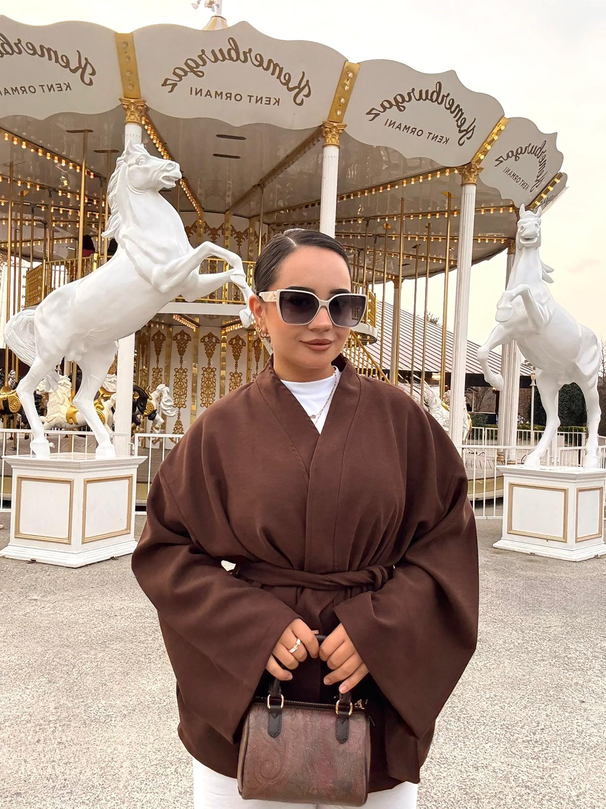 Soft Süet Kadife Dokulu Acı Kahve Kimano