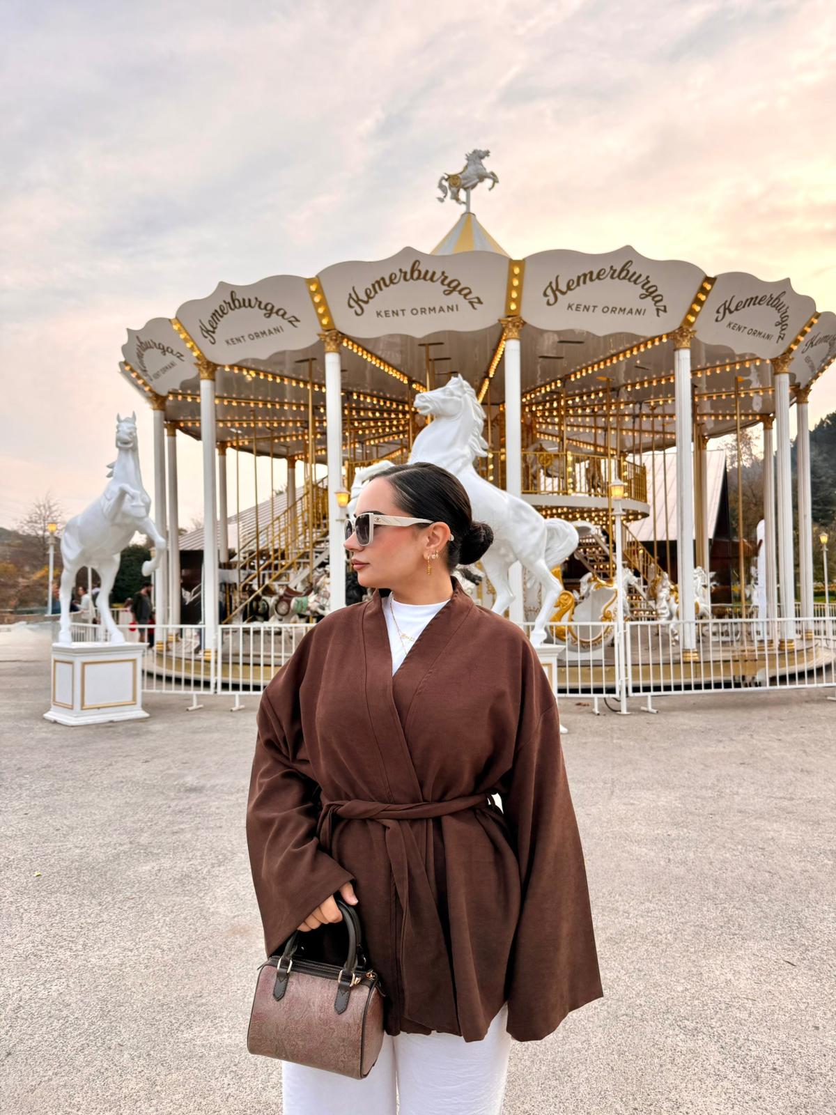 Soft Süet Kadife Dokulu Acı Kahve Kimano