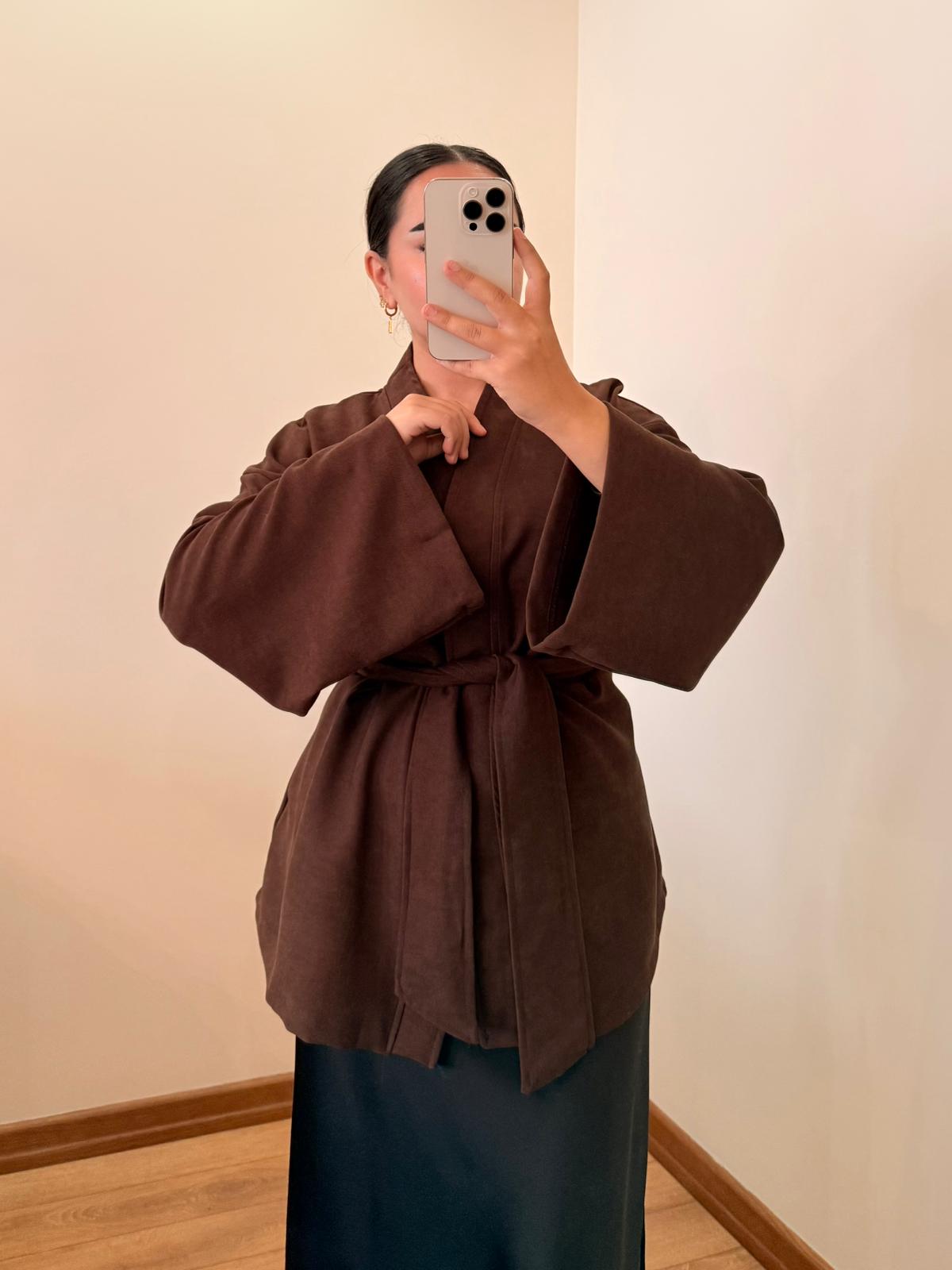 Soft Süet Kadife Dokulu Acı Kahve Kimano