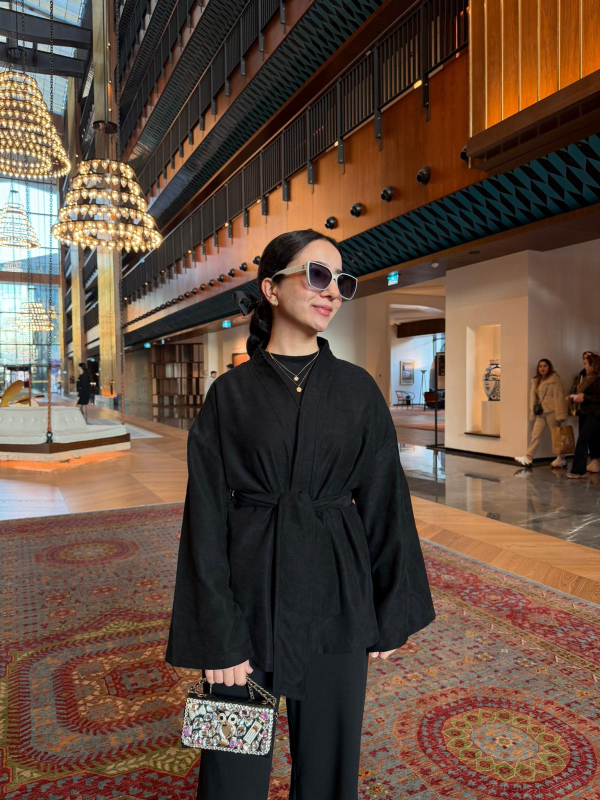 Soft Süet Kadife Dokulu Siyah Kimano