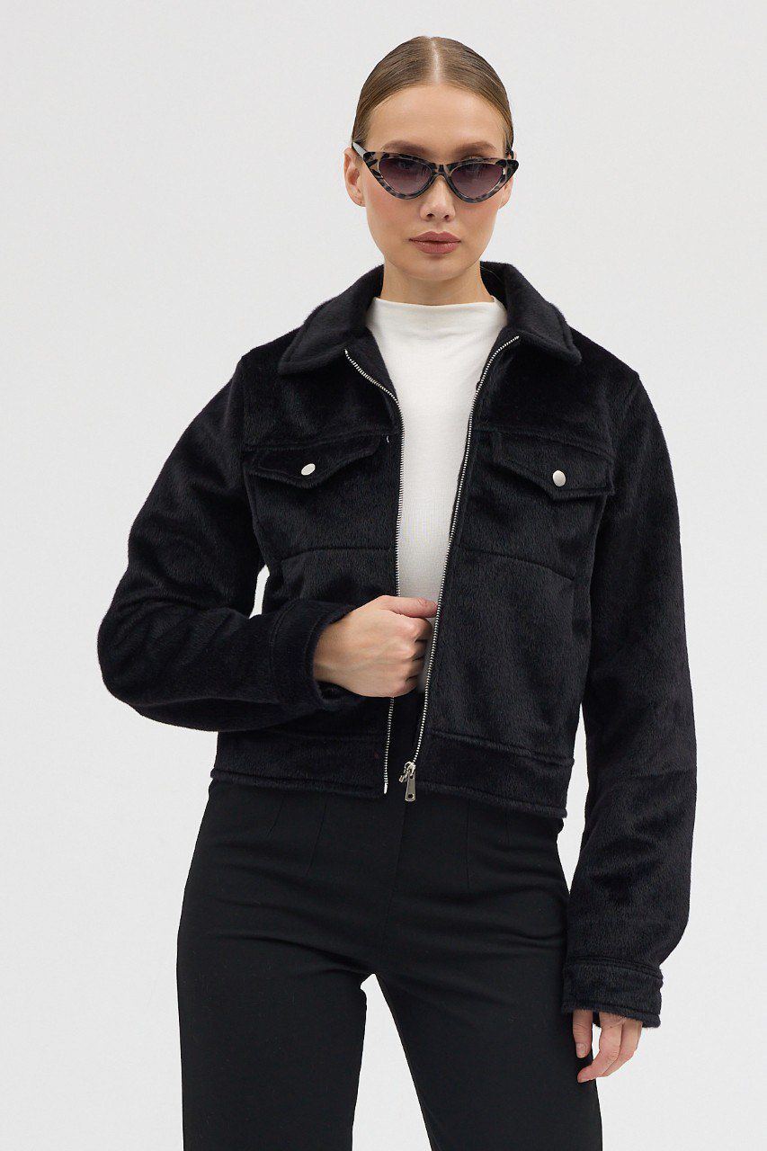 Kürklü Siyah Ceket Fermuarlı