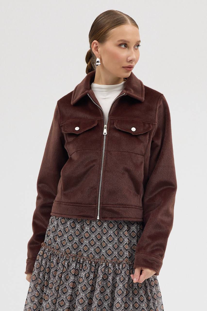 Kürklü Acı Kahve Ceket Fermuarlı