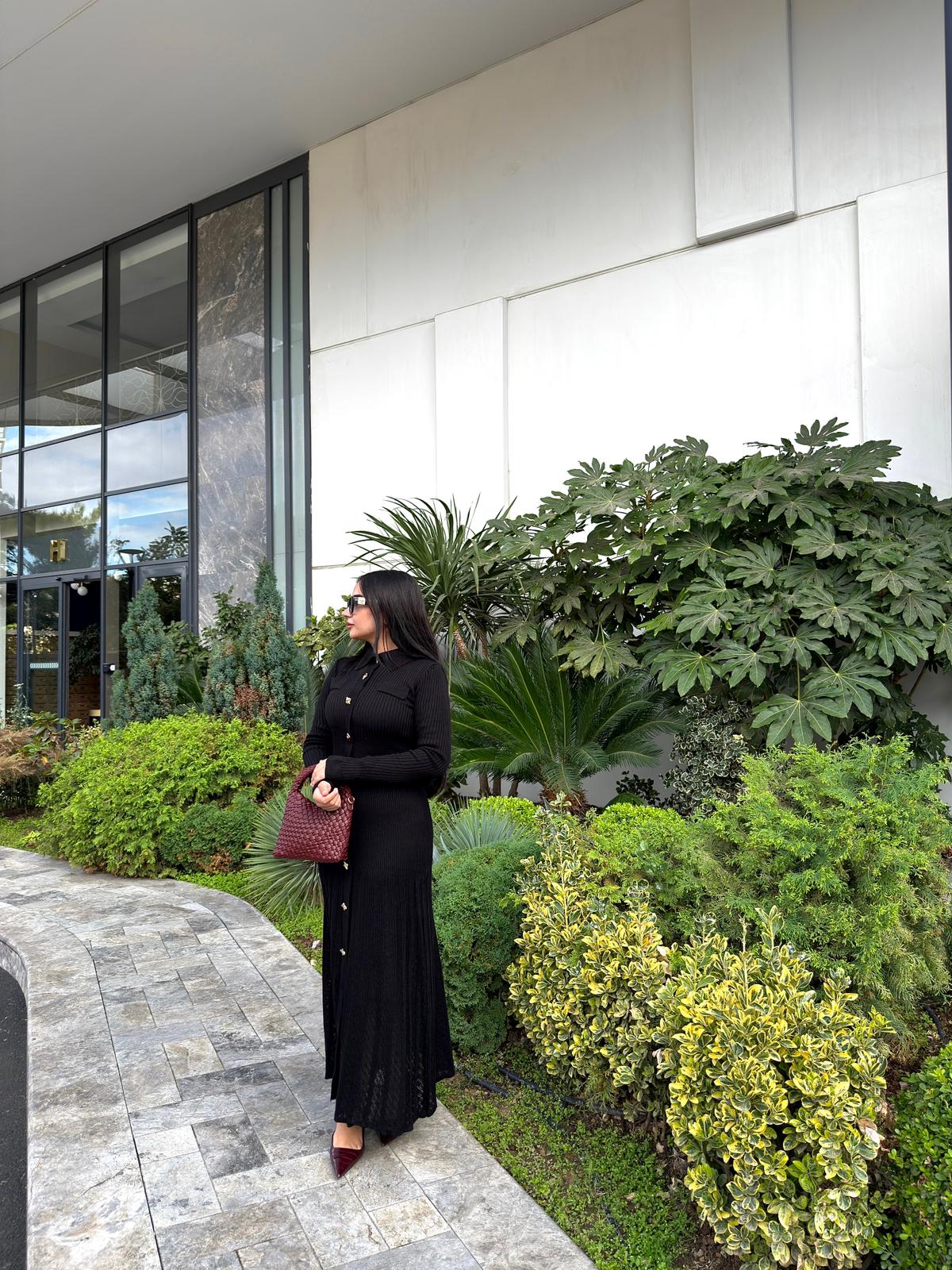 Noir Premium Triko Elbise Siyah