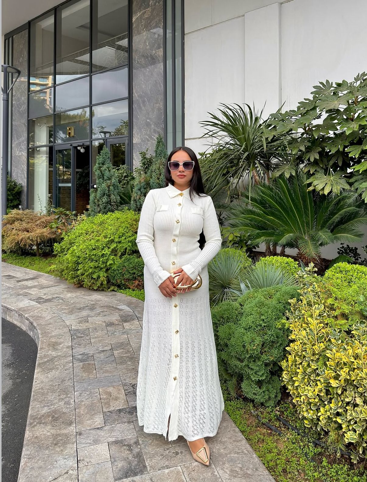 Noir Premium Triko Elbise Beyaz