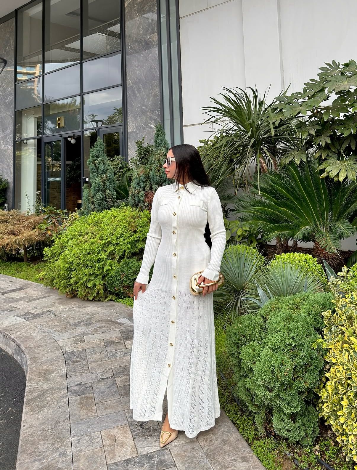 Noir Premium Triko Elbise Beyaz