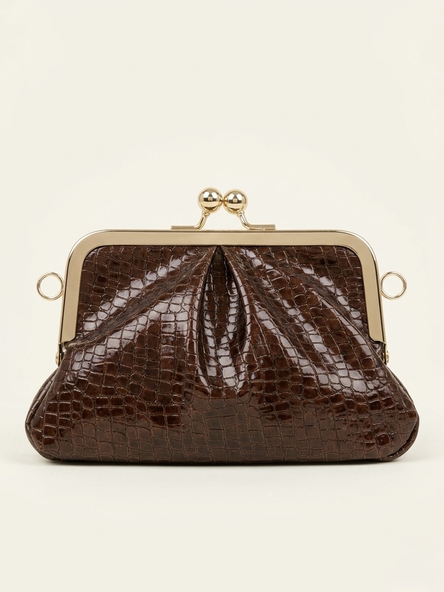 Vintage Frame Bag Kroko Acı Kahve