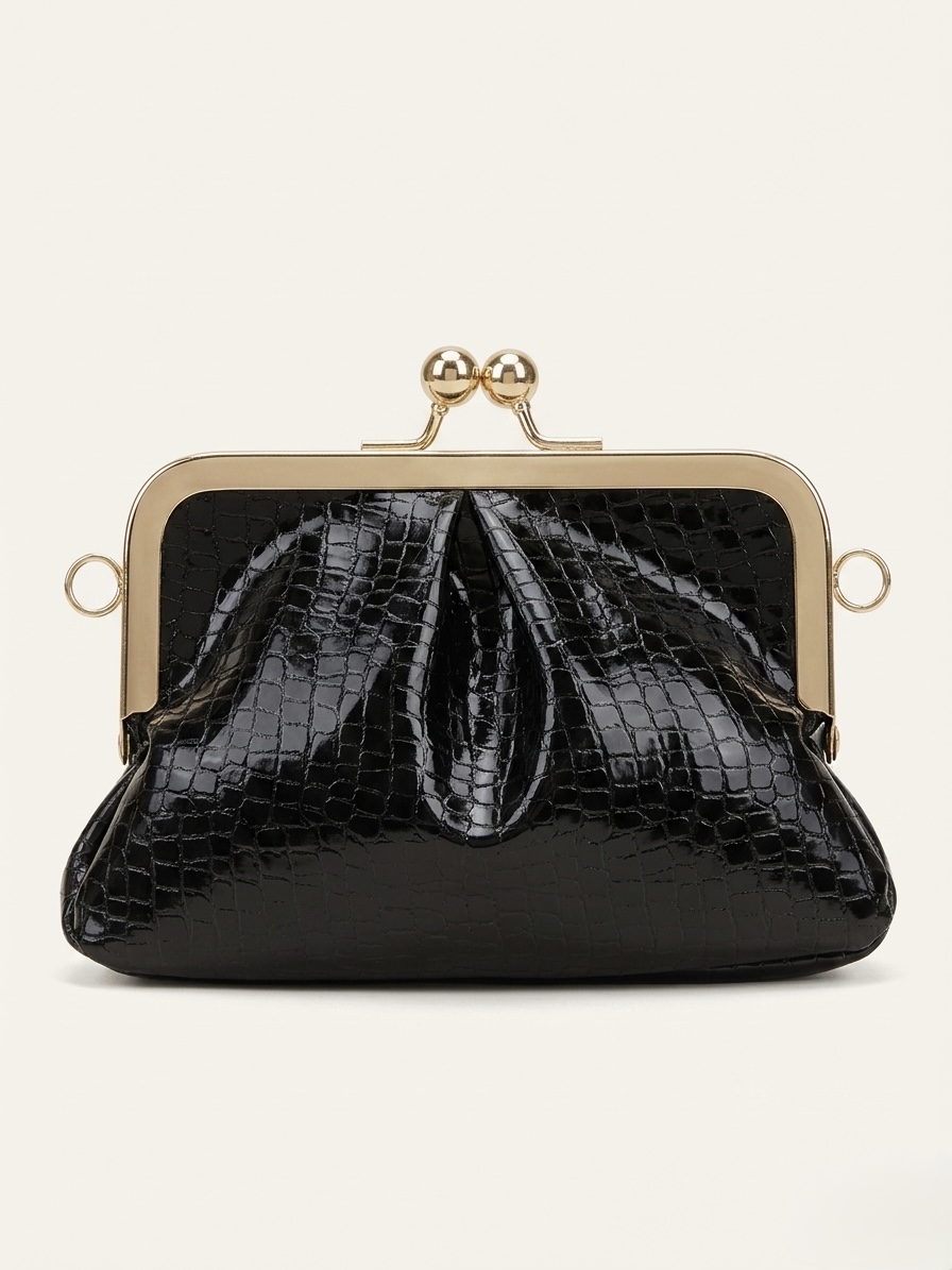 Vintage Frame Bag Kroko Siyah