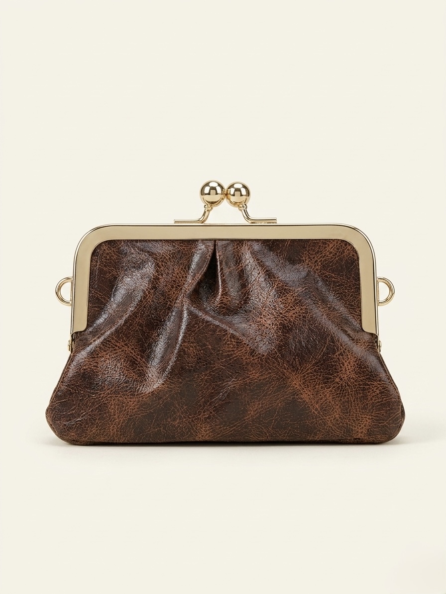 Vintage Frame Bag Deri Desenli Acı Kahve