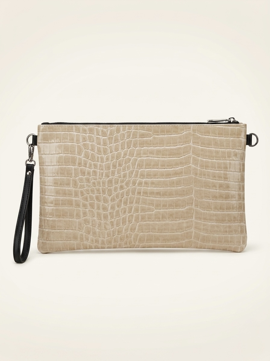 Clutch El Çantası Bej Deri Desenli