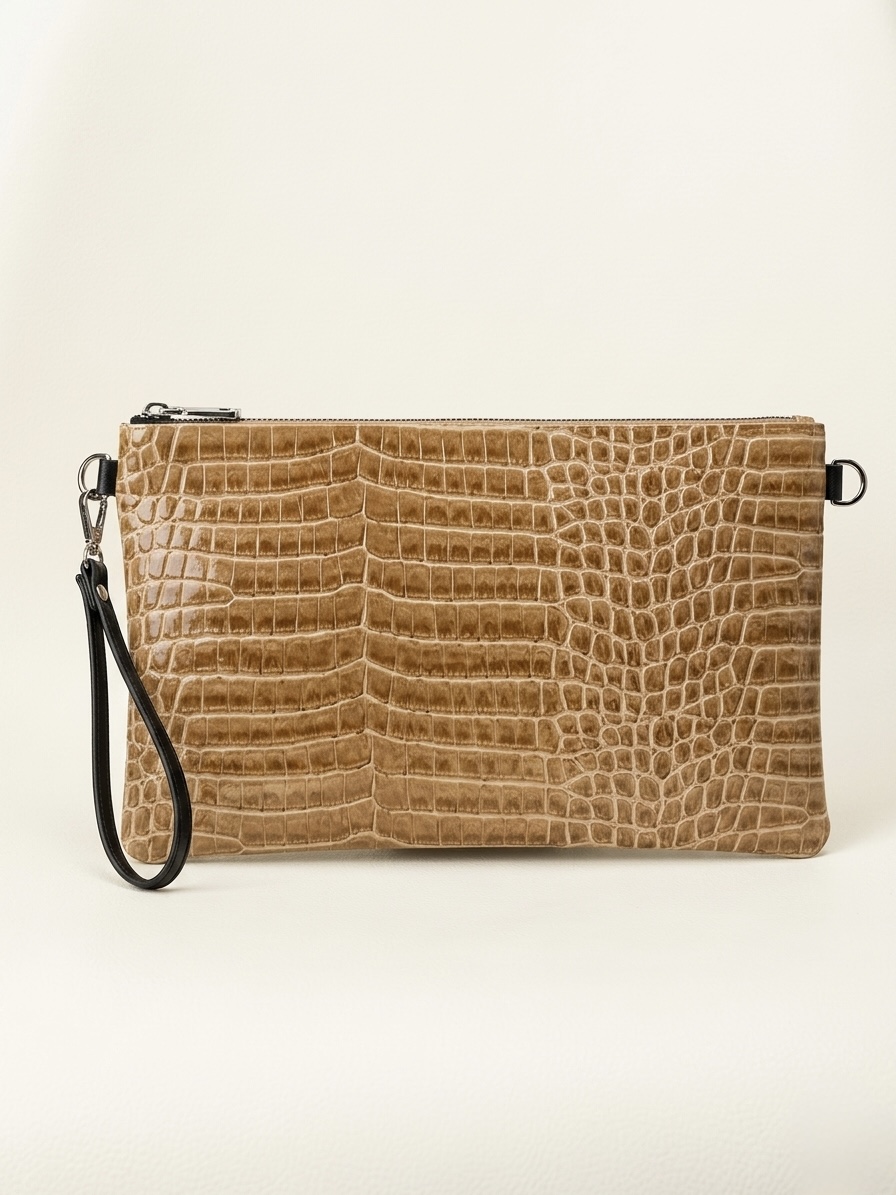 Clutch El Çantası Camel Deri Desenli